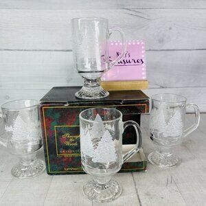 Luminarc THROUGH THE WOODS Footed Irish Coffee Clear 10oz Glass Mugs Set 4 NEW